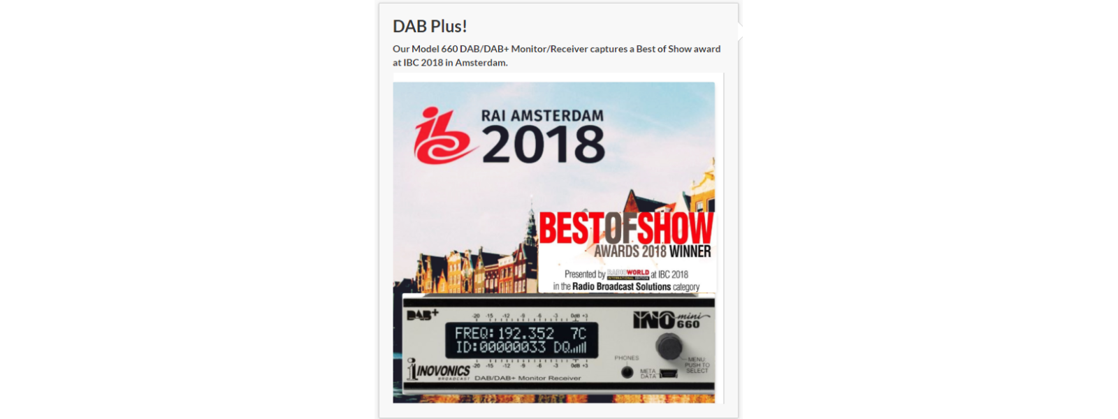 Inovonics at Broadcast Store Europe