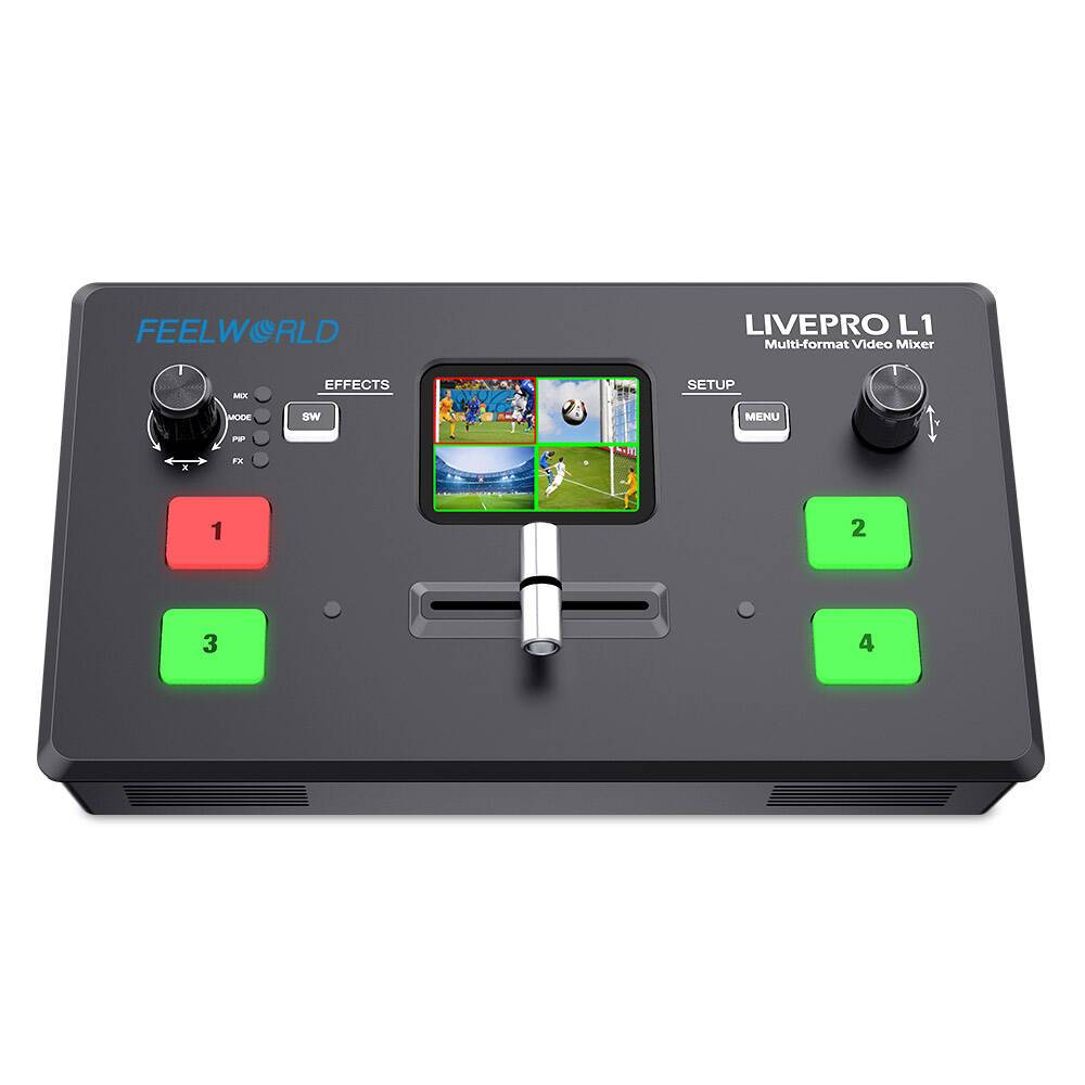 Feelworld Live Pro L1 v1 multi Camera video Mixer Switcher LCD Screen 4 HDMI inp. USB3.0 live