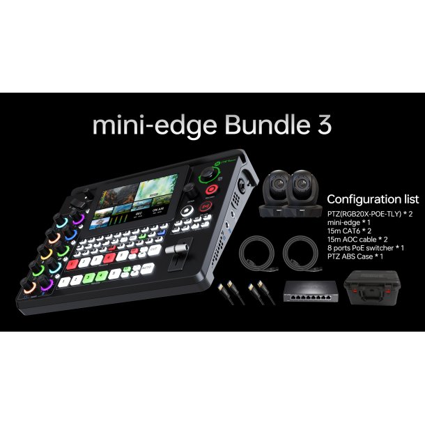 RGBlink bundle 3 with 2-vue PTZ camera, mini-edge kit, cables & POE switcher in ABS fligt case