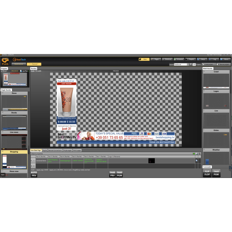 Axel CGPLUS Compact BRND advanced live graphics generator. 2 channels HD SDI/NDI
