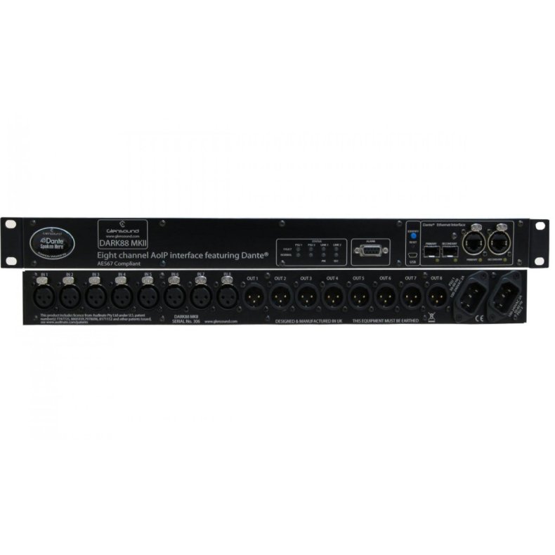 Glensound DARK88/R RAVENNA 1u 19" rack mount 8 inp+8 out on XLR breakout box with dual CAT5 and opt.