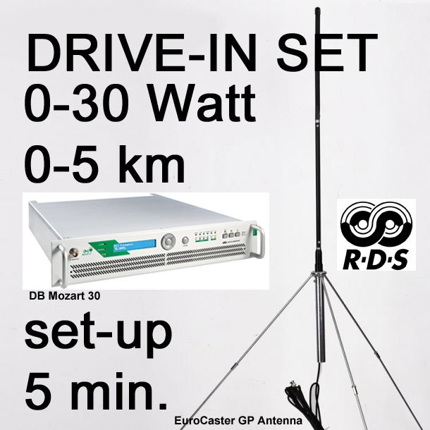 Drive-In set - 0/3-30 Watt / 0-5 km Mozart FM stereo radio transmitter with RDS