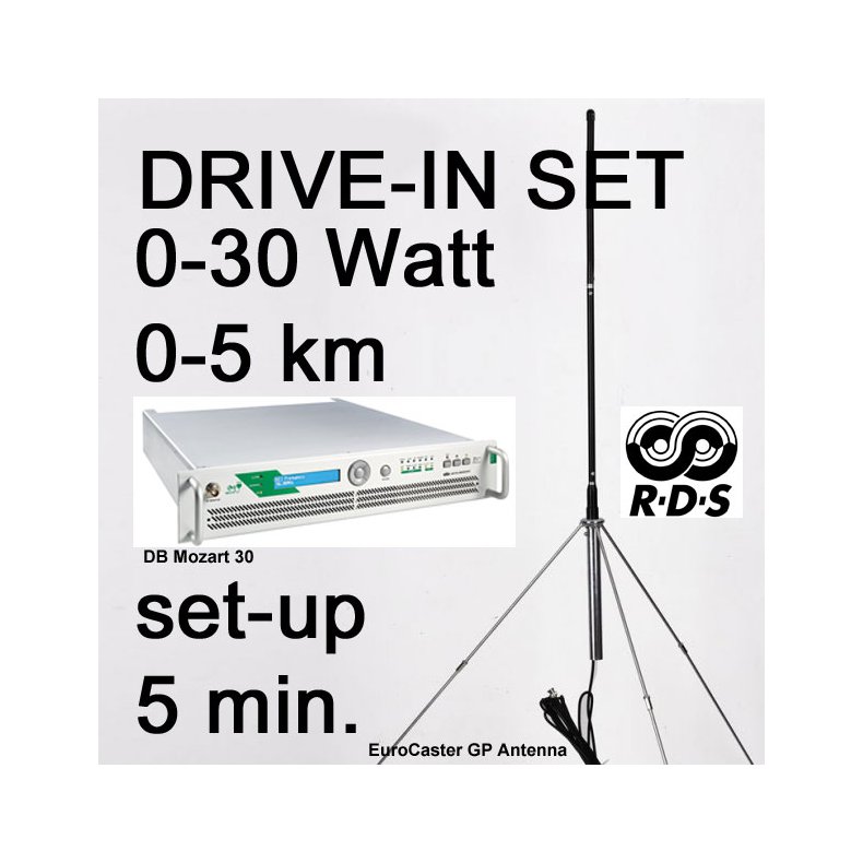 Drive-In set - 0/3-30 Watt / 0-5 km Mozart FM stereo Radio UKW Sender mit RDS f�r Autokino