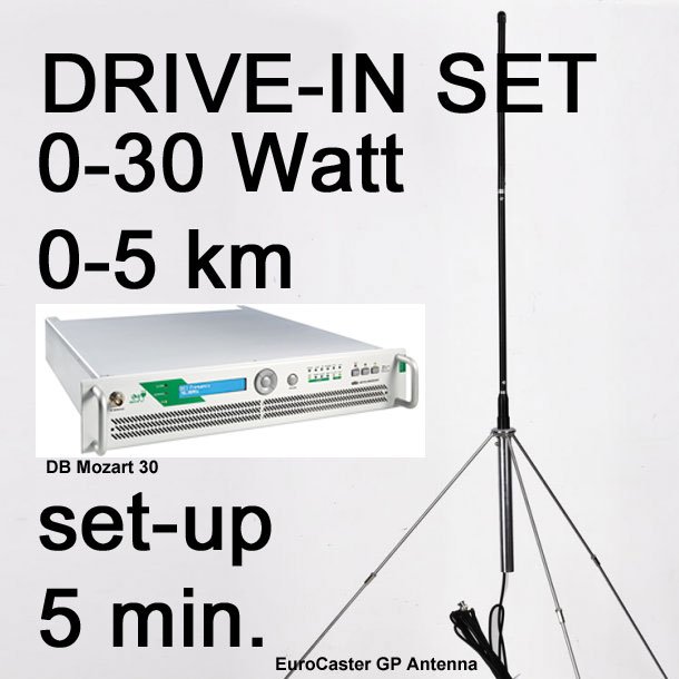 Drive-In set - 0/3-30 Watt / 0-5 km Mozart FM Stereo Radio UKW Sender fr Autokino
