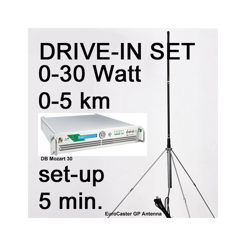 Drive-In set - 0/3-30 Watt / 0-5 km Mozart FM Stereo Radio UKW Sender f�r Autokino