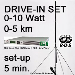 Drive-In set - 0-10 Watt / 0-5 km TEM FM stereo radio transmitter with RDS + low power function