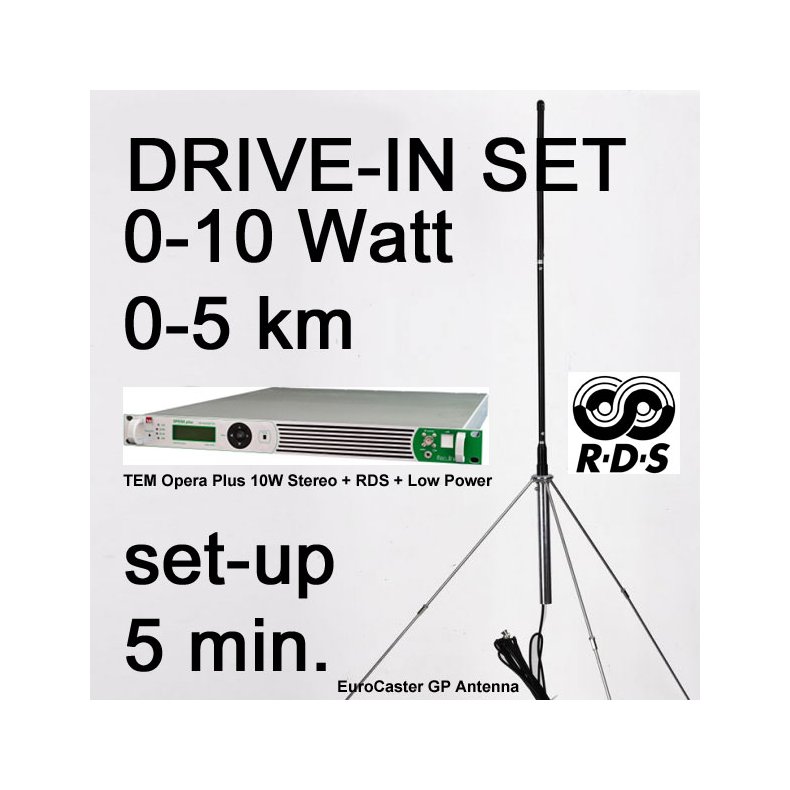 Drive-In set - 0-10 Watt / 0-5 km TEM FM stereo radio transmitter with RDS + low power function