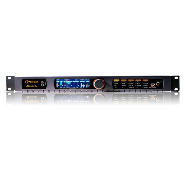 Axel Falcon D7 TV/DAB+/HDRadio/WEB Digital Audio Processor bands. 1RU.  Loudness Control ITU-1770. Analog, digital AES and streamingI/O. SD slot.  ON AIR Broadcast Processors