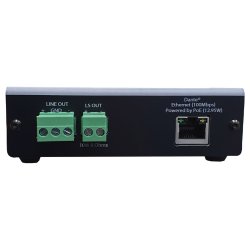 Glensound PoE Dante amplifier with 4 inputs and Windows 10 remote control. Speaker and line output