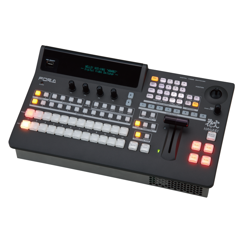 For-A HVS-190I 1M/E Compact, SD/HD Mixer. 2 M/E integrated control panel, 8xHDSI inp., 14 input w/op