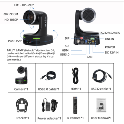 Kato Vision KT-HD86AN Camera, Full HD 2,07 MP, 20 x optical zoom, 1080P, NDI HX2, HDMI, SDI