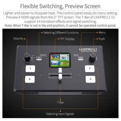 Feelworld Live Pro L1 v1 multi Camera video Mixer Switcher LCD Screen 4 HDMI inp. USB3.0 live stream