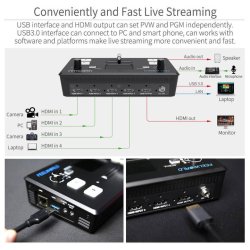 Feelworld Live Pro L1 v1 multi Camera video Mixer Switcher LCD Screen 4 HDMI inp. USB3.0 live stream