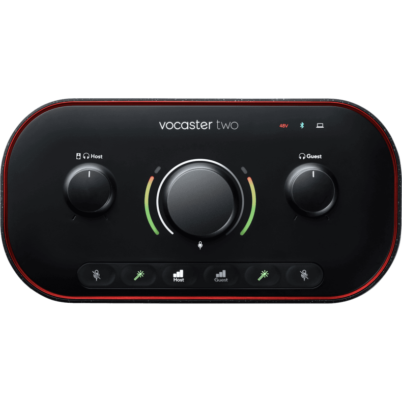 Focusrite Vocaster-Two Podcaster interface, 2 mic in, Stereo tele out, bluetooth, camera out