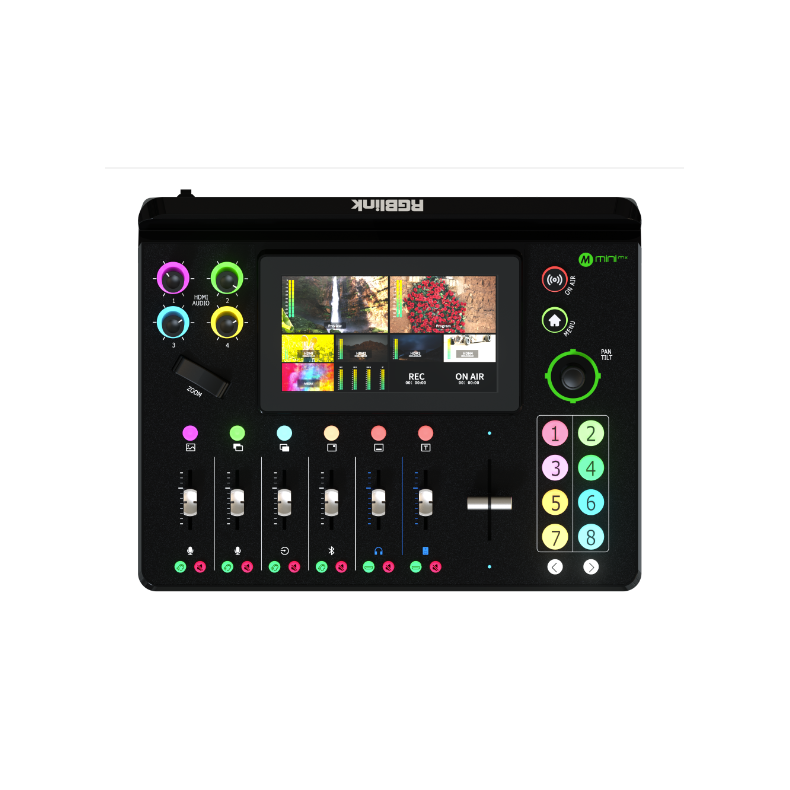 RGBlink Mini-mx Streaming Video Mixer. 4 HDMI 2.0 inputs, 2 HDMI 1.3 outputs, 4 audio in 2 audio out