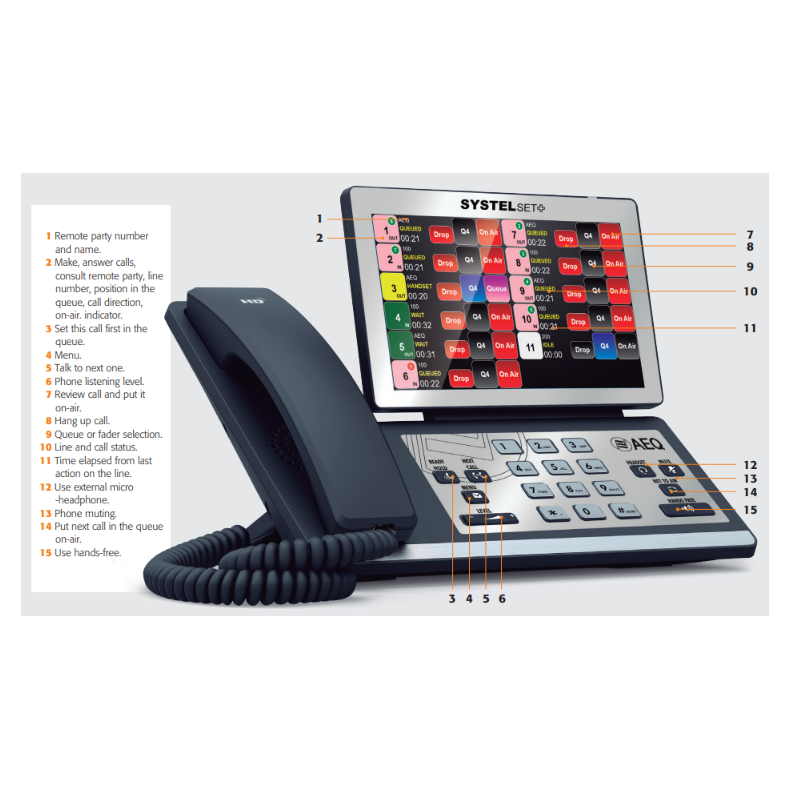 AEQ SYSTELSET +Touch Screen IP Phone with embedded Systel IP Control Software, 12 key keyb.