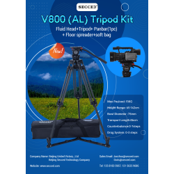 Secced V800 (AL) Tripod Kit - with 3-Stage Tripod &amp; Fluid Head