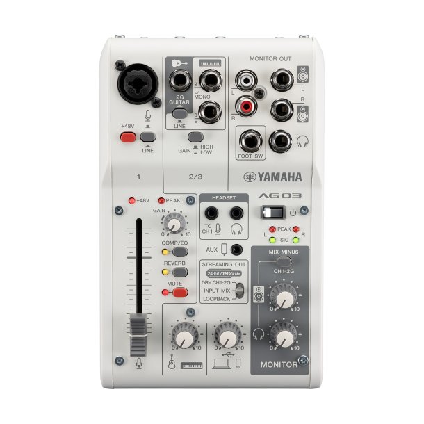 Yamaha AG03MK2W 3 ch live streaming mixer with USB audio I/F. Sofware bundled. White.