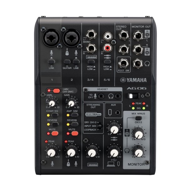 Yamaha AG06MK2B 6 ch live streaming mixer with USB audio I/F. Sofware bundled. Black.