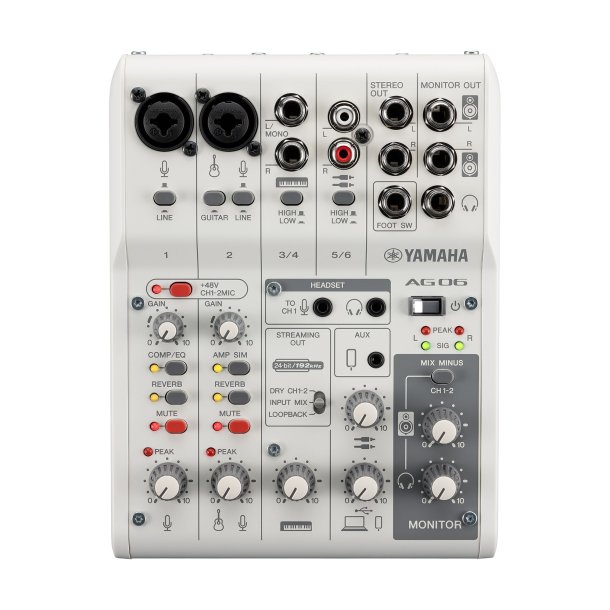 Yamaha AG06MK2W 6 ch live streaming mixer with USB audio I/F. Sofware bundled. White.