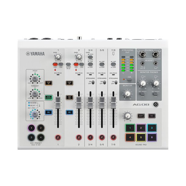 Yamaha AG08-WH 8 ch live streaming mixer with USB audio I/F. Sofware bundled. White.