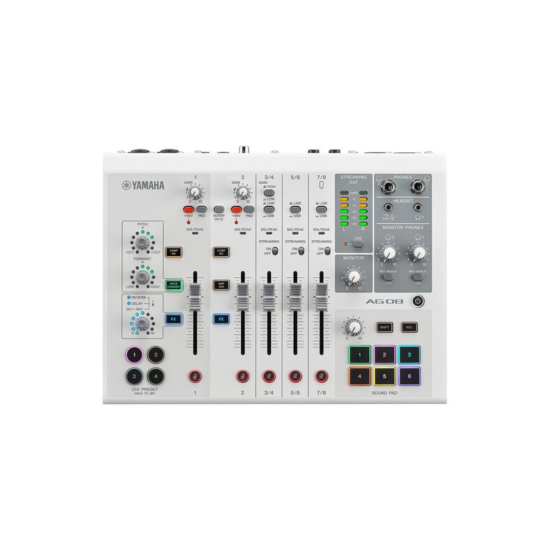 Yamaha AG08-WH 8 ch live streaming mixer with USB audio I/F. Sofware bundled. White.