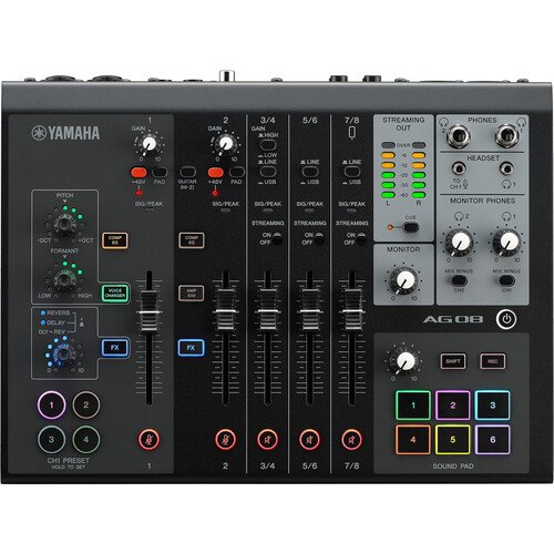 Yamaha AG08-BL 8 ch live streaming mixer with USB audio I/F