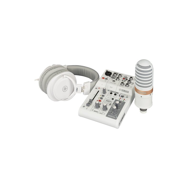 Yamaha Live streaming pack: AG03KK2/YCM01 mic/YH-MT1 headphones. White.