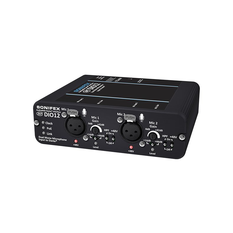 Sonifex AVN-DIO12 Dual Mono Microphone Input to Dante with Mic Gain Black