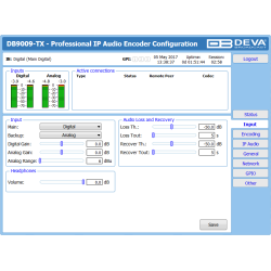 DEVA DB9009-TX - Second Generation Multi Protocol Audio over IP Encoder