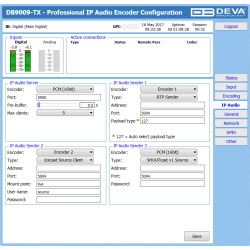 DEVA DB9009-TX - Second Generation Multi Protocol Audio over IP Encoder