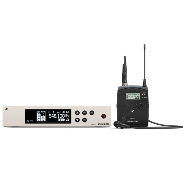 Sennheiser EW 100 G4-ME4-B (626 - 668 MHz)wireless system for moderators and presenters: Robust bodypack transmitter and clip-on mic ME 2-II omni-dir.