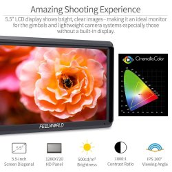 Feelworld S55 5.5" Camera DSLR field Monitor Video Assist IPS 1280x800 4K DC out tilt arm