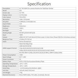 Feelworld S55 5.5" Camera DSLR field Monitor Video Assist IPS 1280x800 4K DC out tilt arm